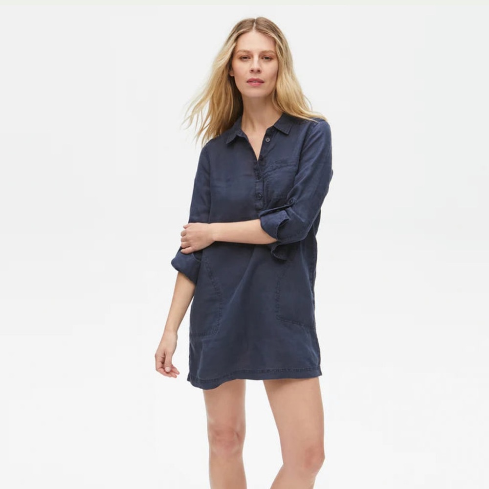 NAVY Michael Stars NWT Eleanor Utility Dress Woven Linen Admiral Blue 2X